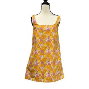 Floral Mini Dress Flower Power Mod Retro Hippie A Line Pinafore Pockets Size 4